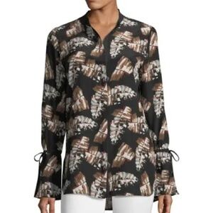 Lafayette 148 New York,Unique Sleeves, Desra Impasto Leaf-Print Silk Top,Size M
